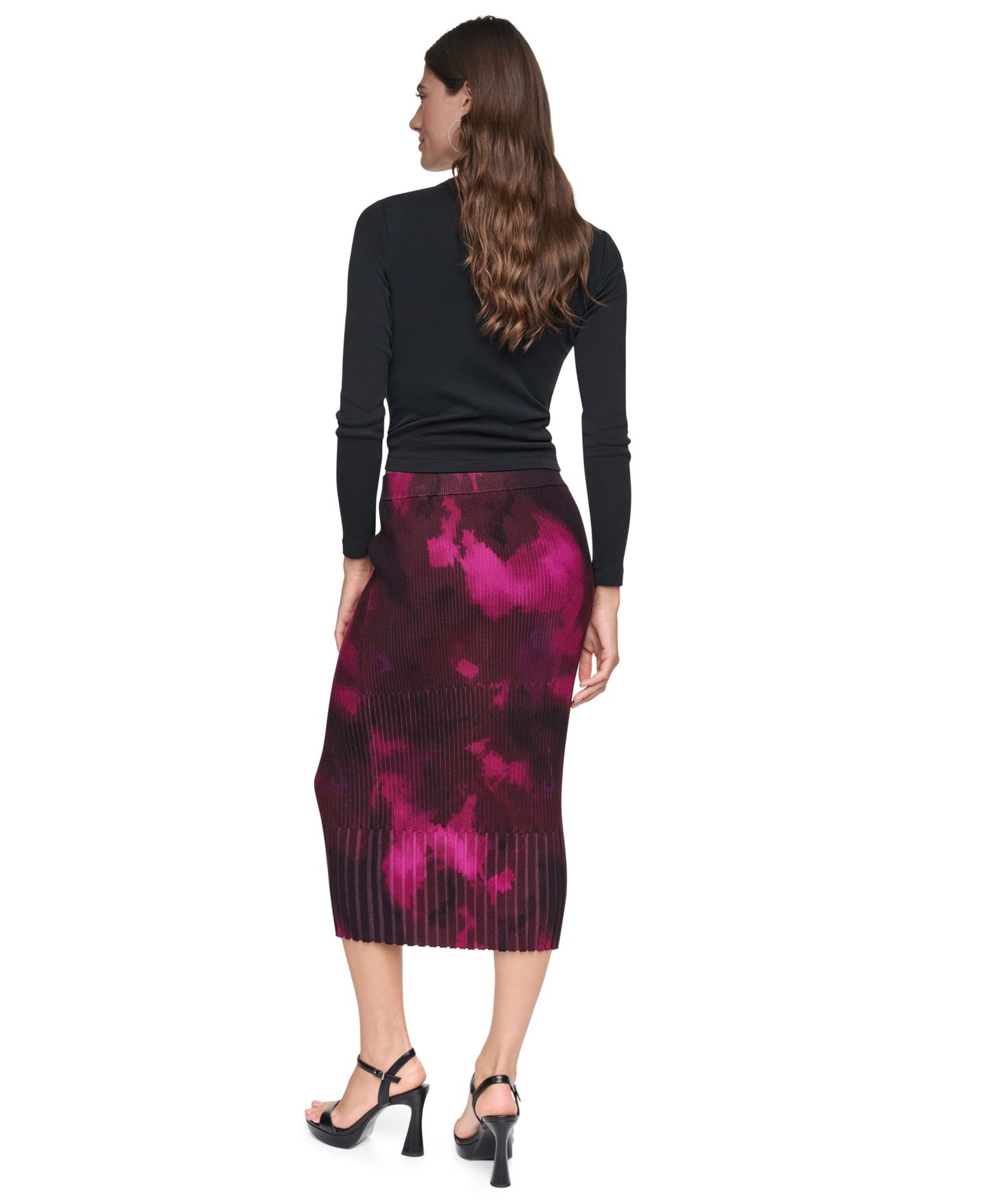 Женская юбка DKNY Printed Rib Knit Pencil Midi, цвет: Brushed Riverside — фото 11