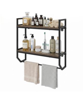 2-Tier Floating Shelving Wall-Mounted Shelf with Hanging Rod Expansion Screws