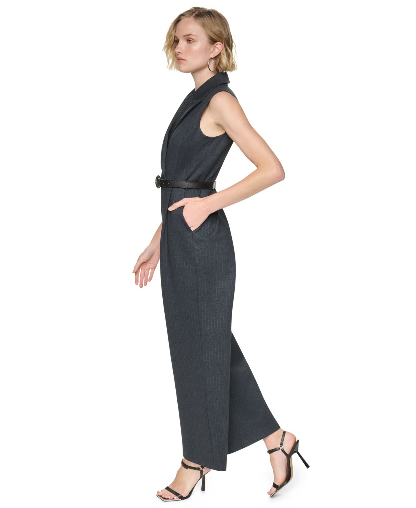 Женский комбинезон DKNY Sleeveless Wide-Leg Jumpsuit, цвет: Тёмно-синий / Чёрный — фото 3