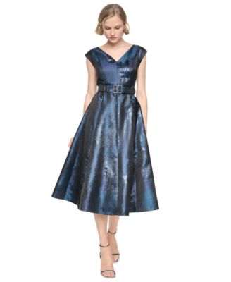 Women's Cap-Sleeve A-Line Midi Dress
