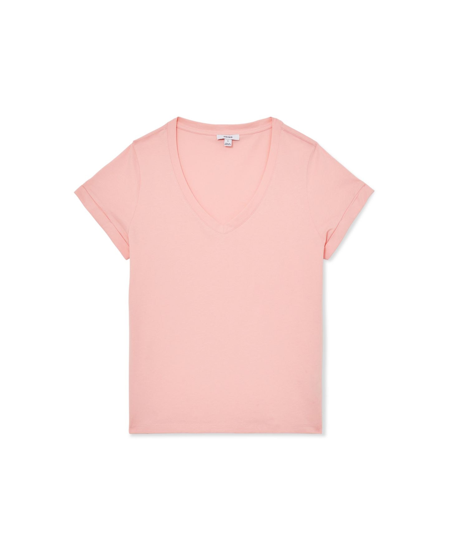 Женская футболка REISS Luna Brushed-Cotton V-Neck, цвет: Розовый — фото 5