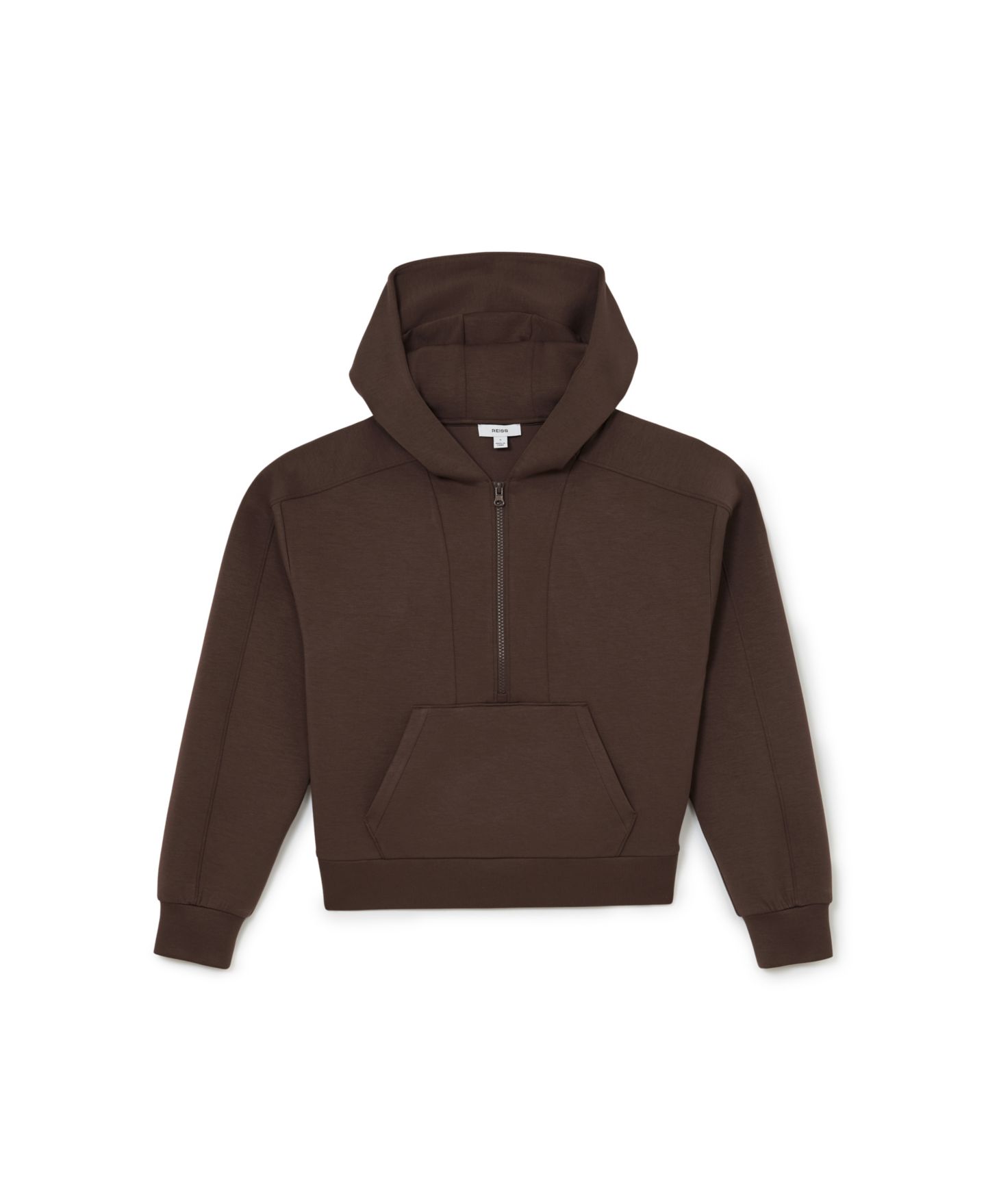 Женское худи REISS Lockie Premium-Interlock Half-Zip Kangaroo-Pocket, цвет: Мокко коричневый — фото 4