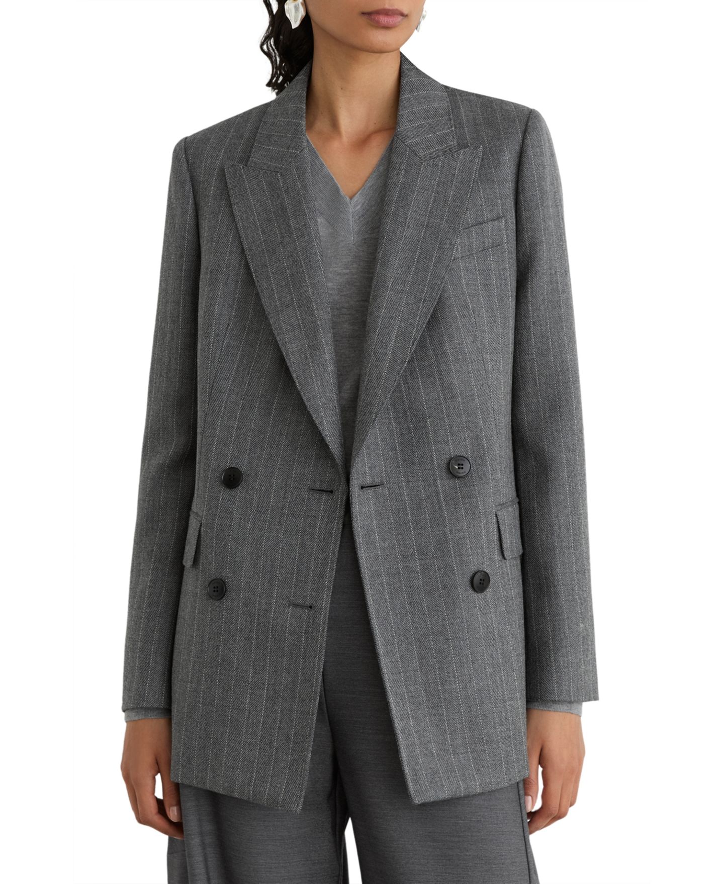 Женский пиджак REISS Astrid Wool Double-Breasted Pinstripe Blazer, цвет: Серый — фото 3