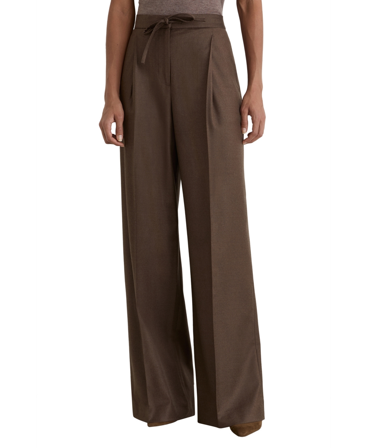 Reiss Women's Derby Wool-Blend Wide-Leg Drawstring Trousers - Mocha Brown