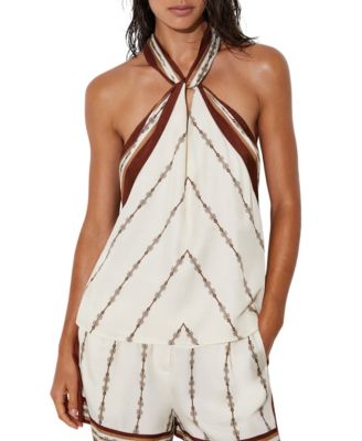 Women's Jayce Chain-Print Halterneck Satin-Finish Swim Top