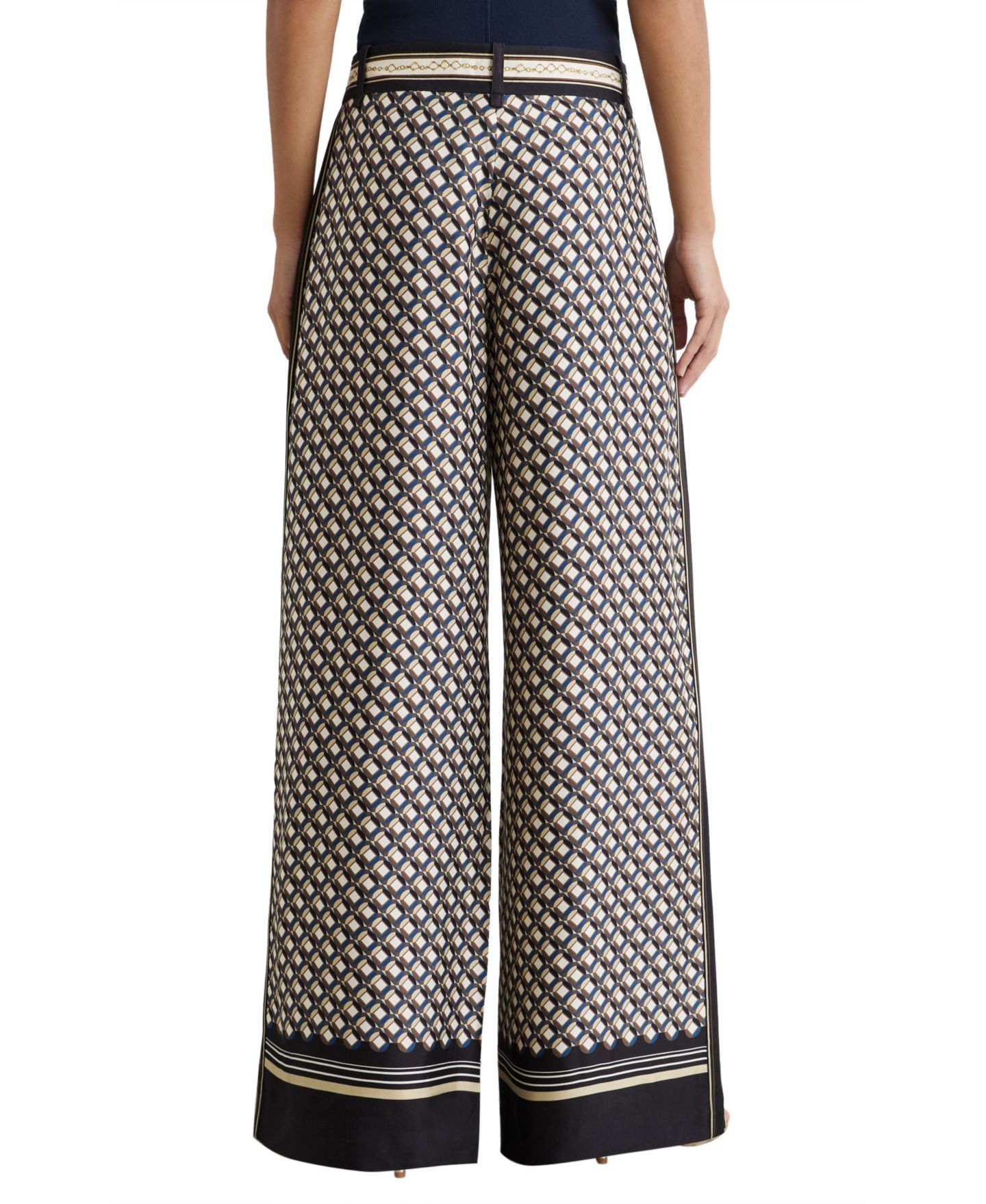 Женские брюки REISS Carmine Scarf-Print Wide-Leg Trousers, цвет: Тёмно-синий / Золотой — фото 3