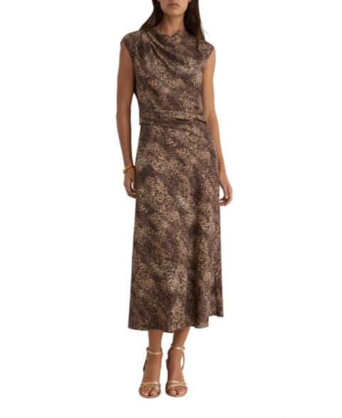 Женское платье REISS Camie Cowl-Neckline A-Line Midi, цвет: Коричневый