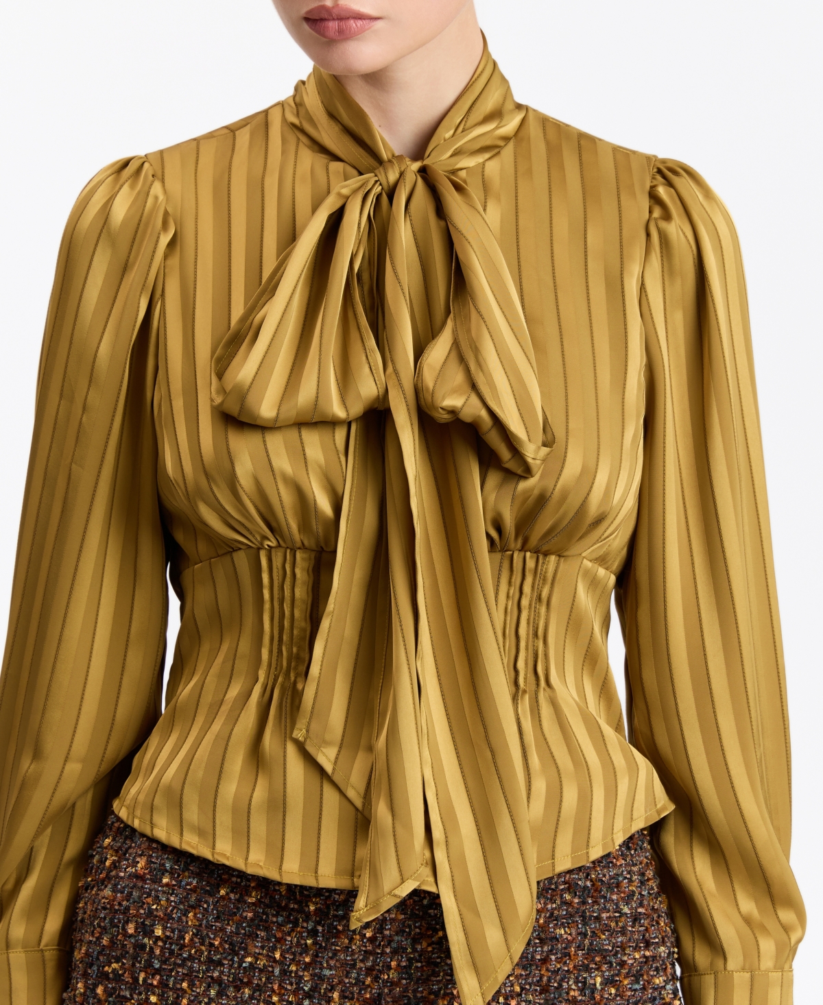Avec Les Filles Women's Long-Puff Sleeve Scarf-Tie Neck Blouse