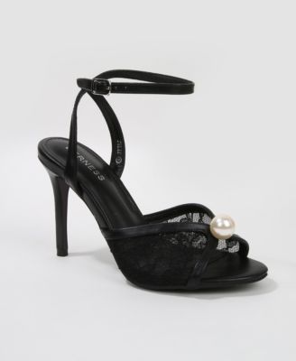 Julie Pearl Embellished Lace Stiletto Heel Sandals