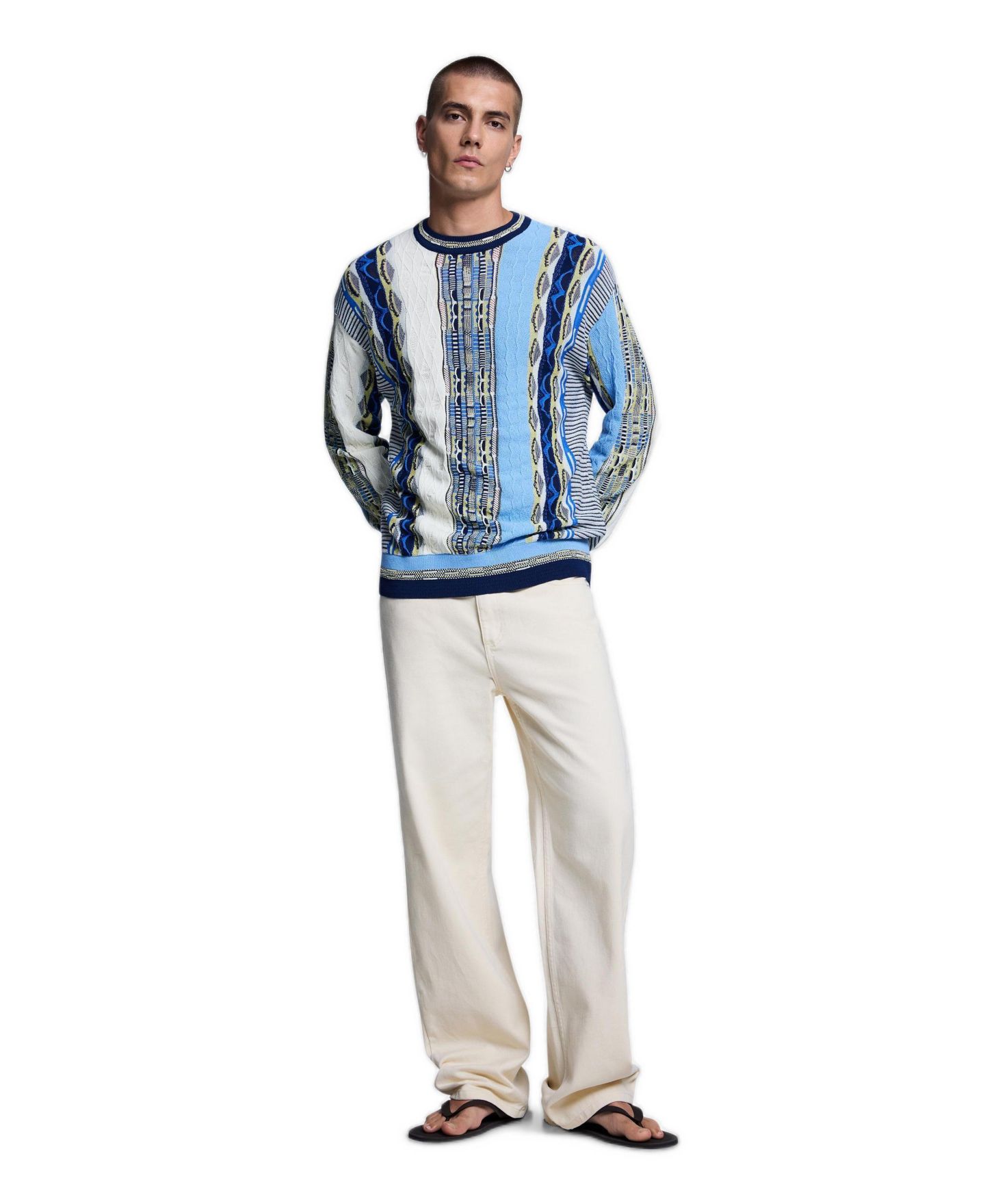 Мужской свитер Desigual Jacquard Striped, цвет: Синий — фото 2