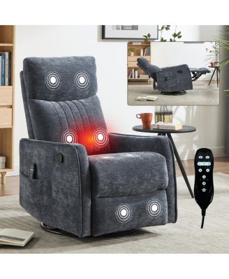 Heat Massage Rocking Swivel Fabric Recliner Chair