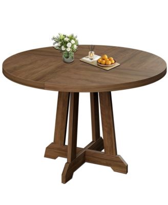 4-6 Person 47" Round Farmhouse Wooden Dining Table