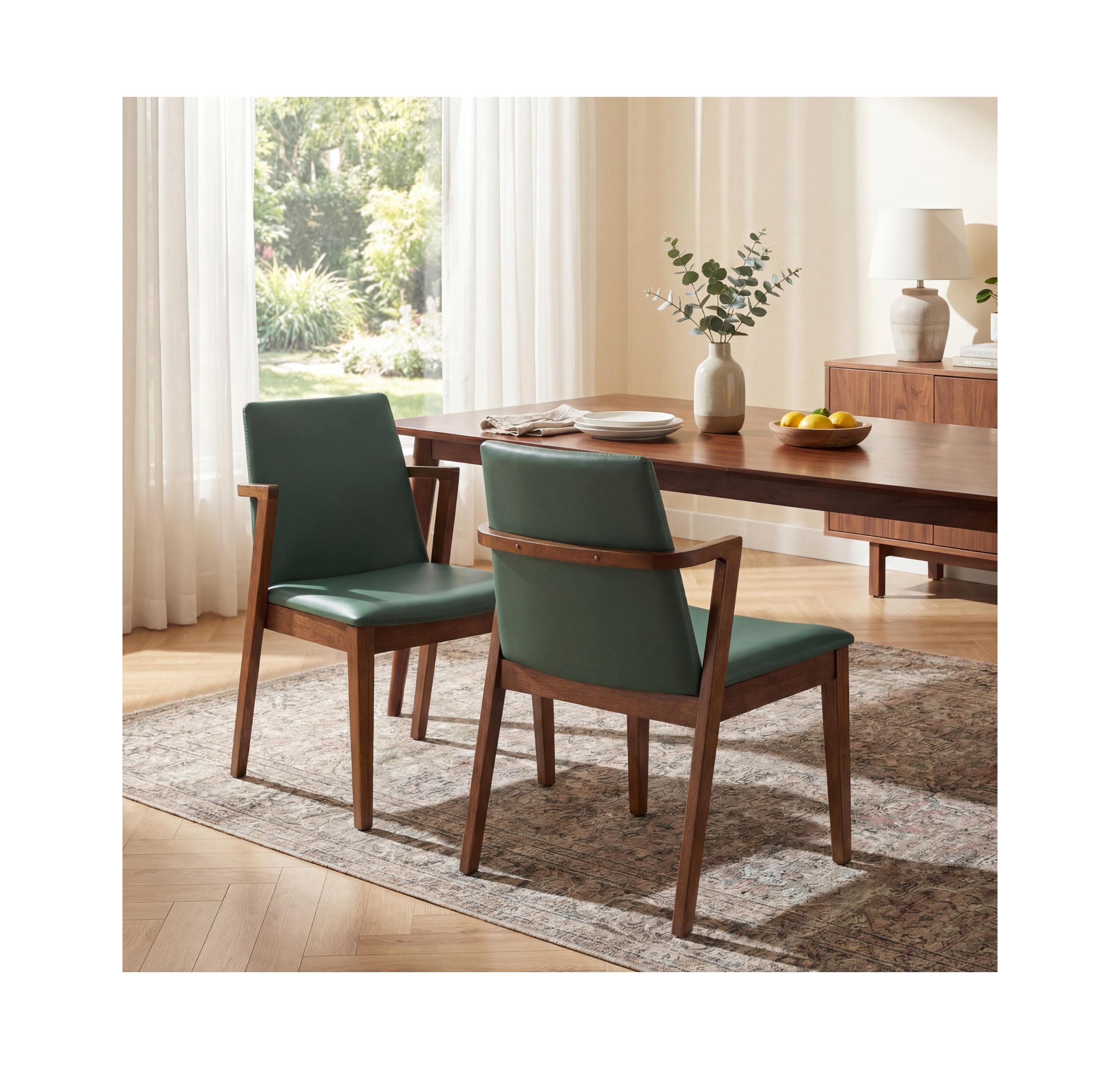 Flynama Set of 2 Mid-Century Pu Arm Dining Chairs, Rubber Wood Frame 250lbs Capacity