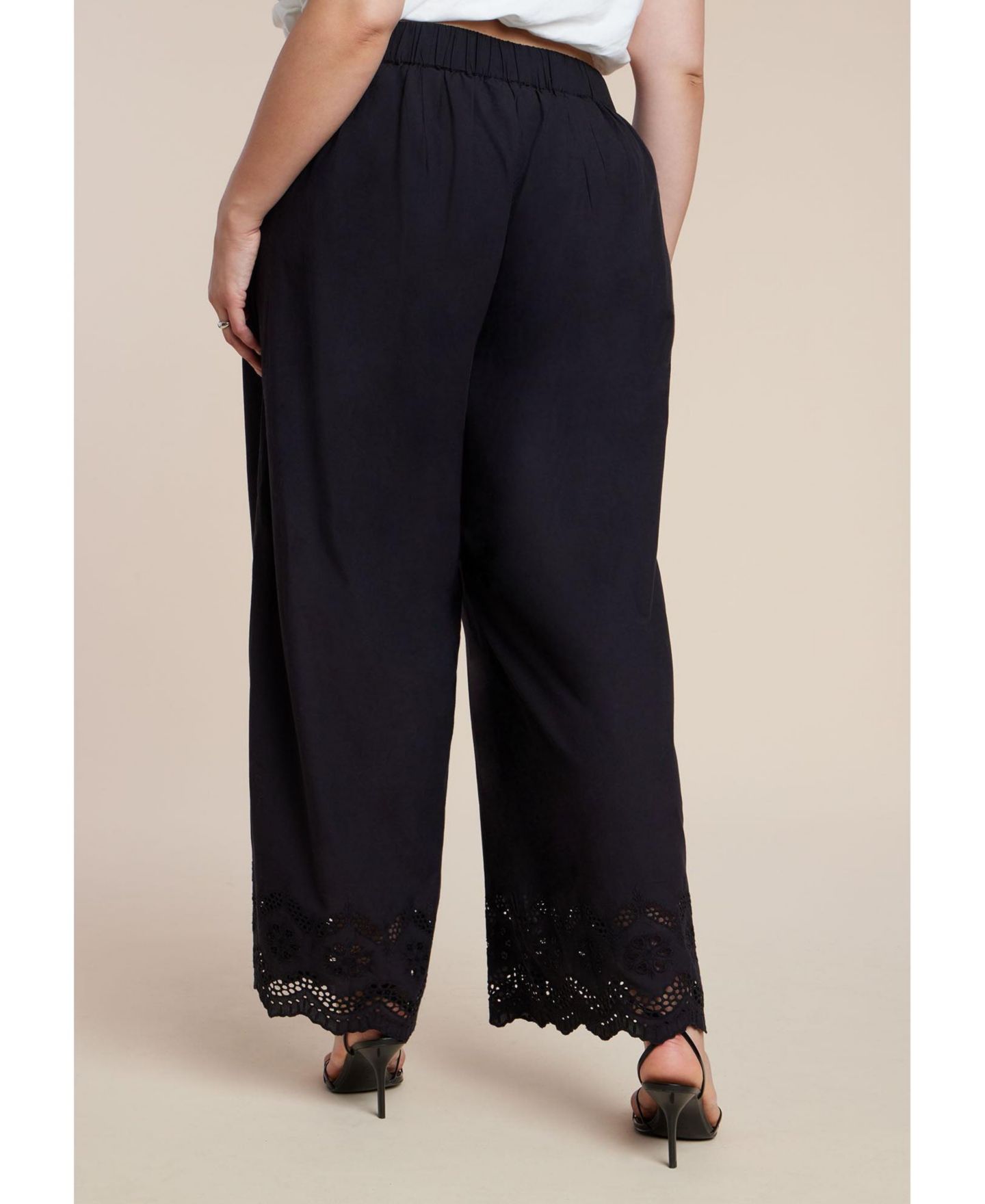 Женские брюки ELOQUII Plus Size High-Rise Wide-Leg Pull-On, цвет: Чёрный оникс — фото 4
