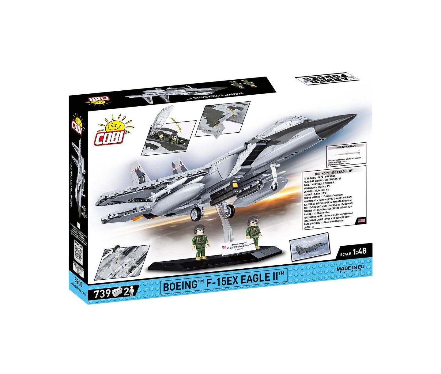 Детский конструктор COBI Armed Forces Boeing F-15EX Eagle II 1:48 Scale 739-Piece Building Set, Ages 8+ — фото 2