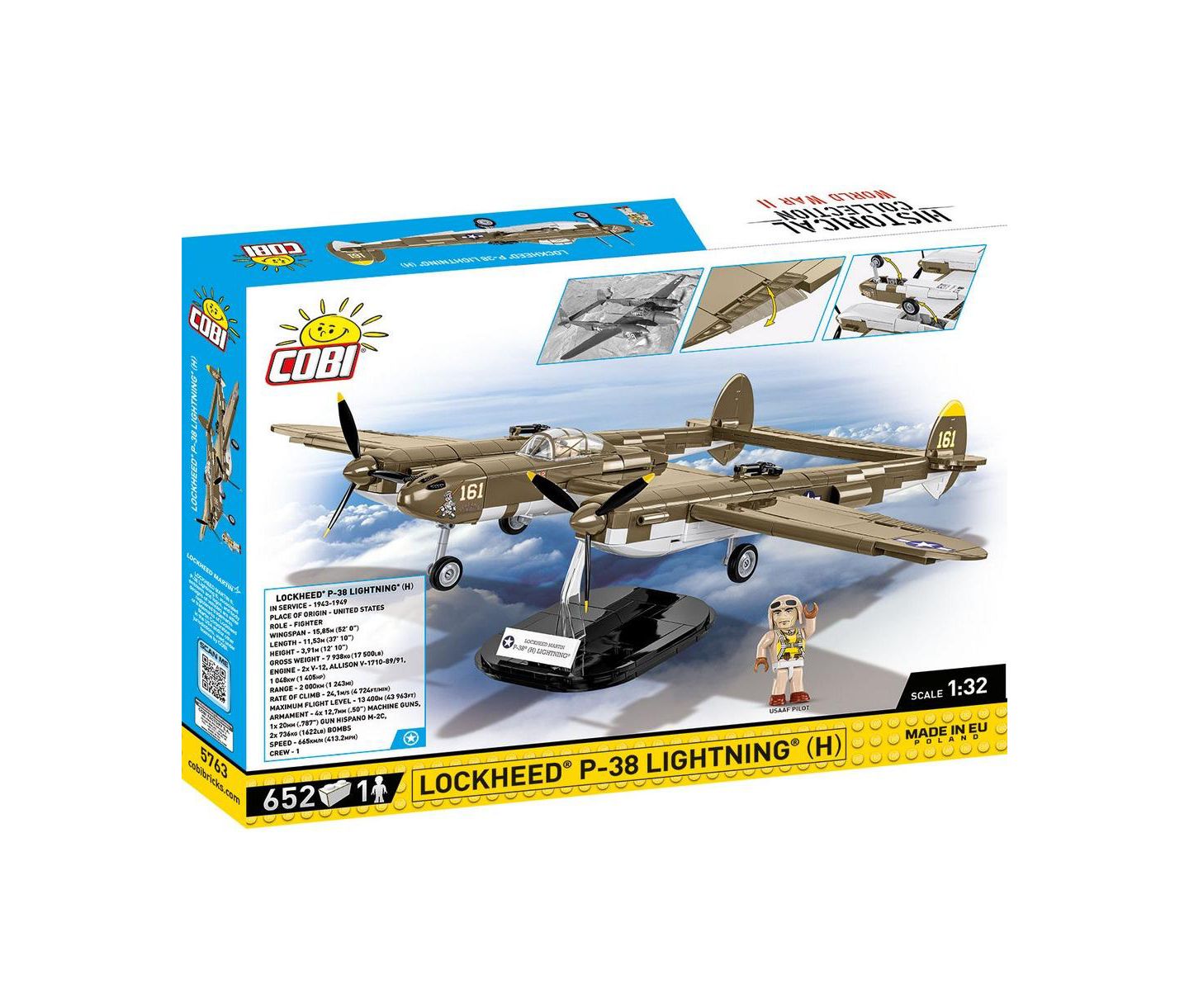Детский конструктор COBI Lockheed P-38H Lightning Aircraft with Moving Parts 650-Piece Building Set, Ages 8+, цвет: Open Miscellaneous — фото 2