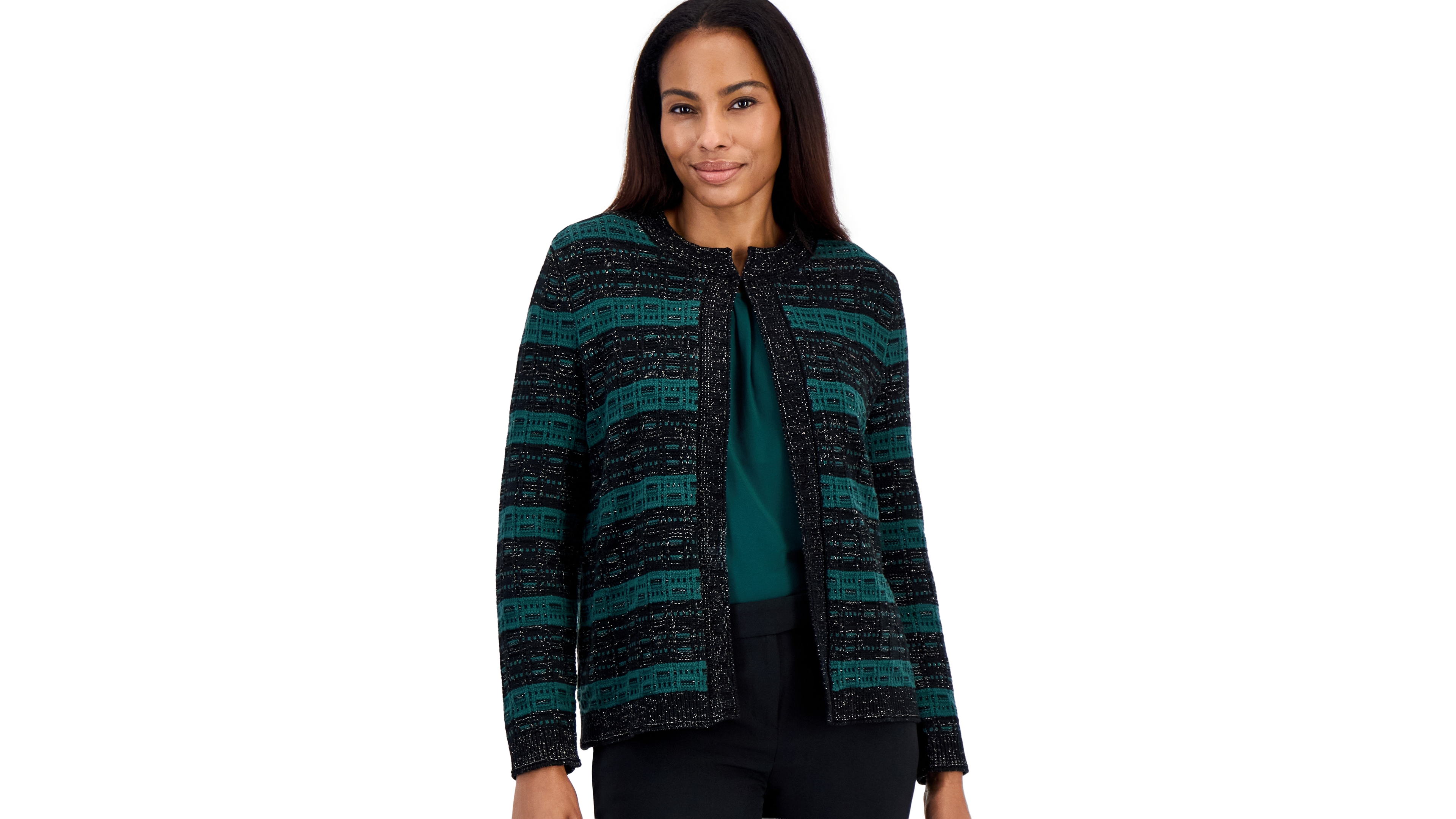 Kasper Petite Colorblock Stripe Cardigan