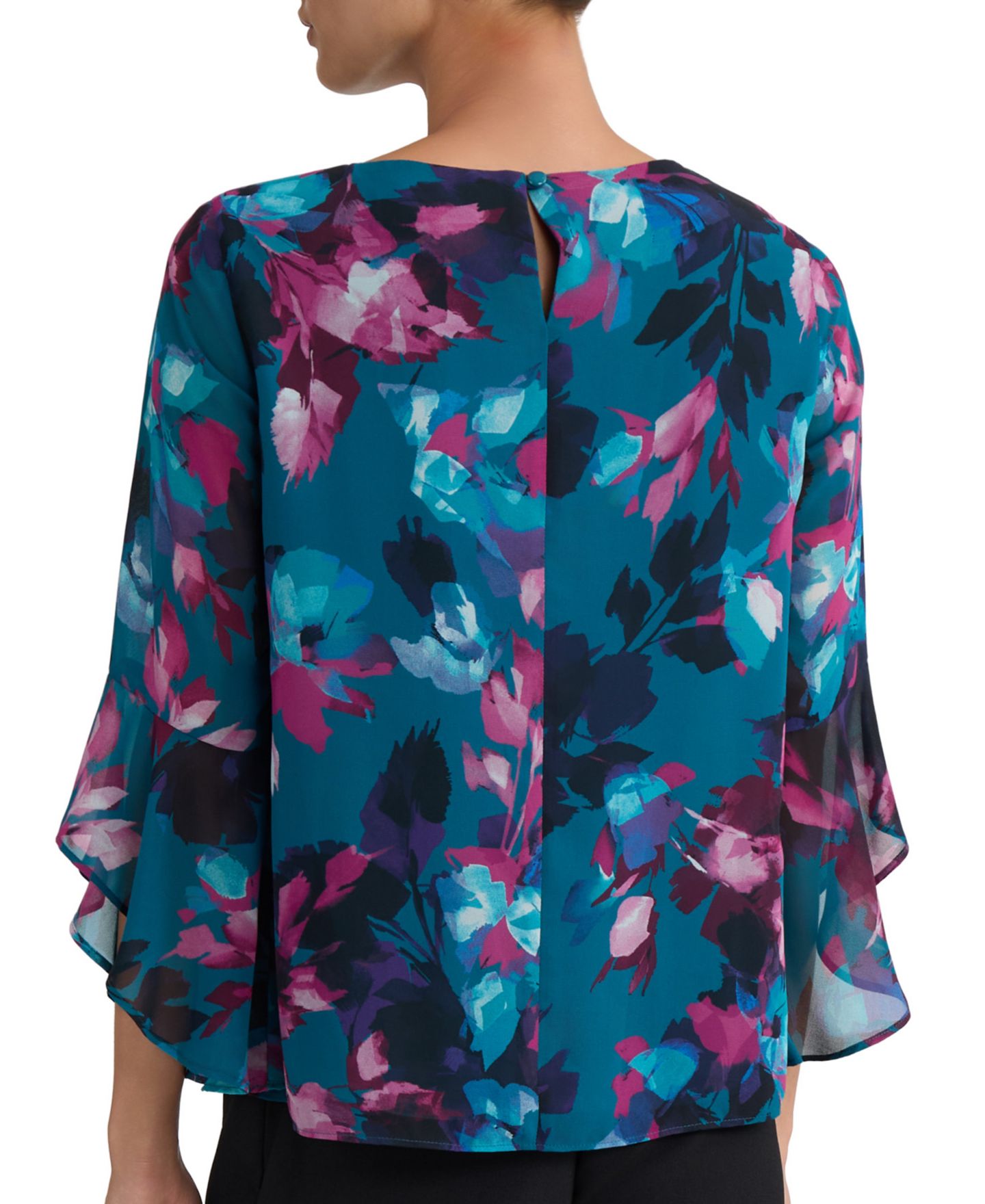 Женская блузка Kasper Crewneck Ruffle-Sleeve Blouse, цвет: Разноцветный — фото 8