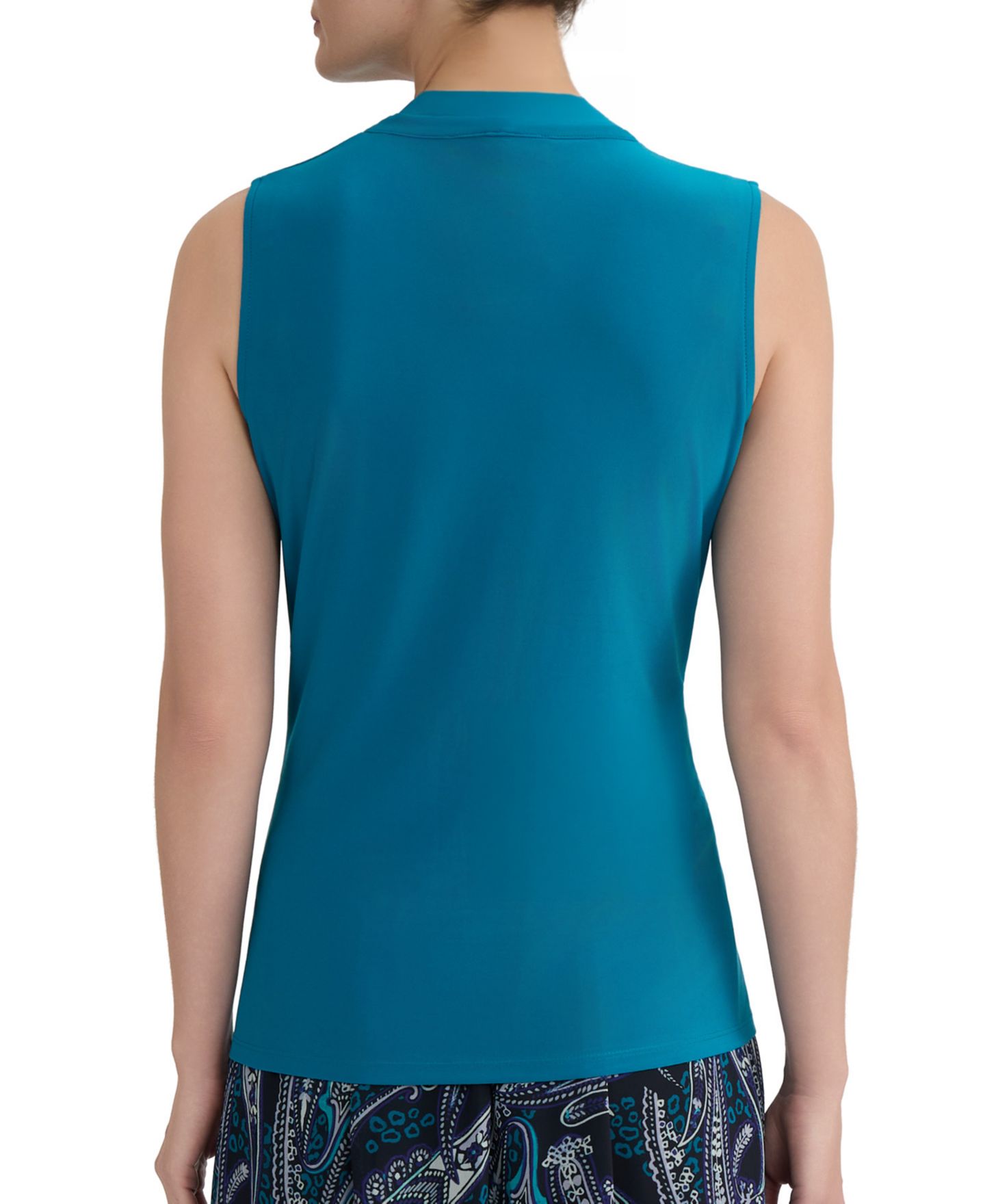 Женская блузка Kasper Embellished Tie-Neck Sleeveless Blouse, цвет: Бирюзовый — фото 7