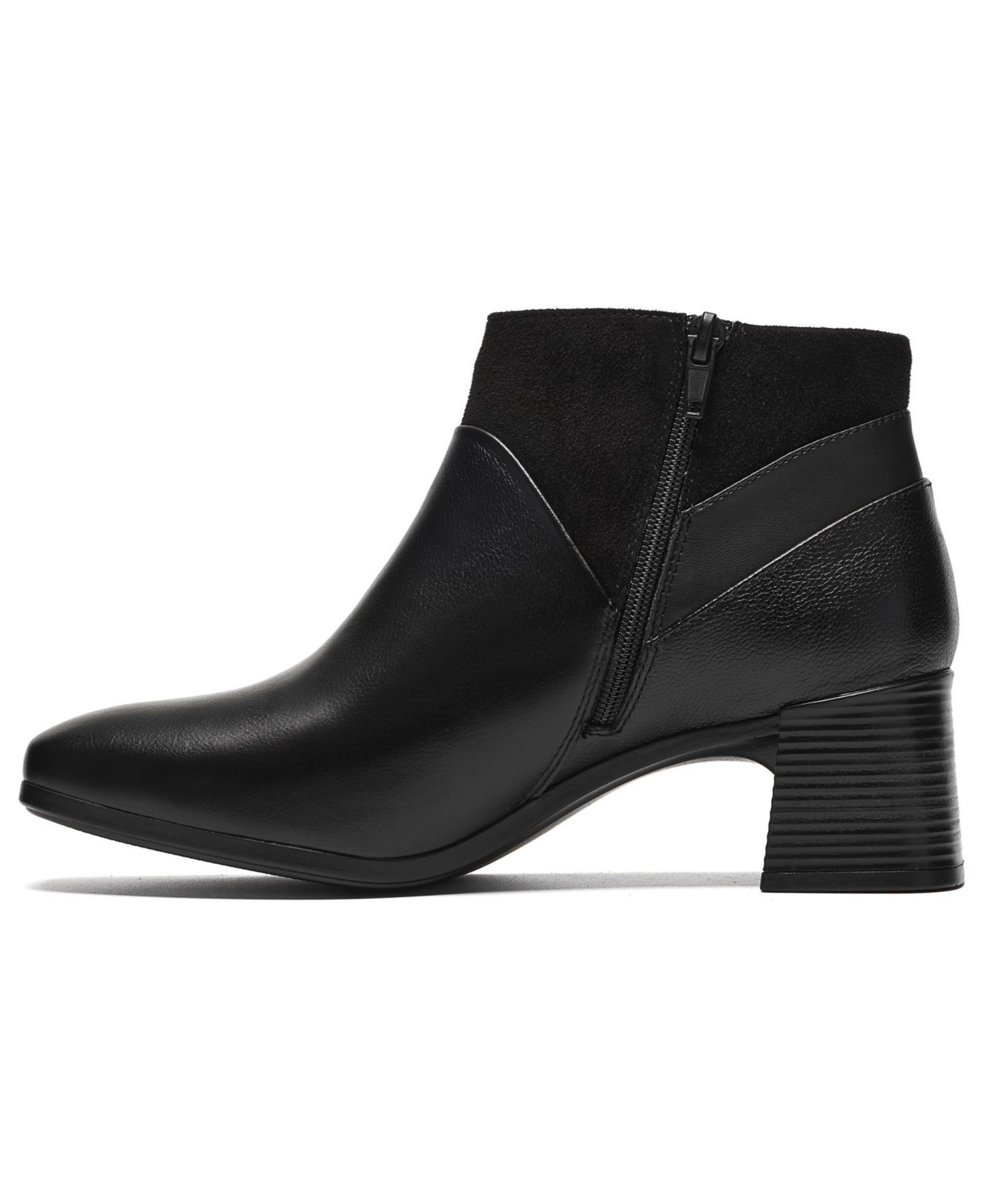 Женские ботинки Clarks Marriann Ella Block Heel Booties, цвет: Чёрный комбинированный кожаный — фото 6