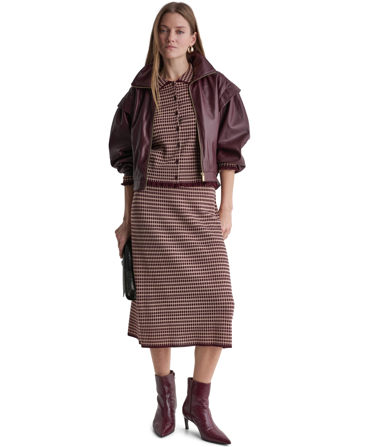 Bcbg Women's High-Waisted Plaid Knit Midi Skirt