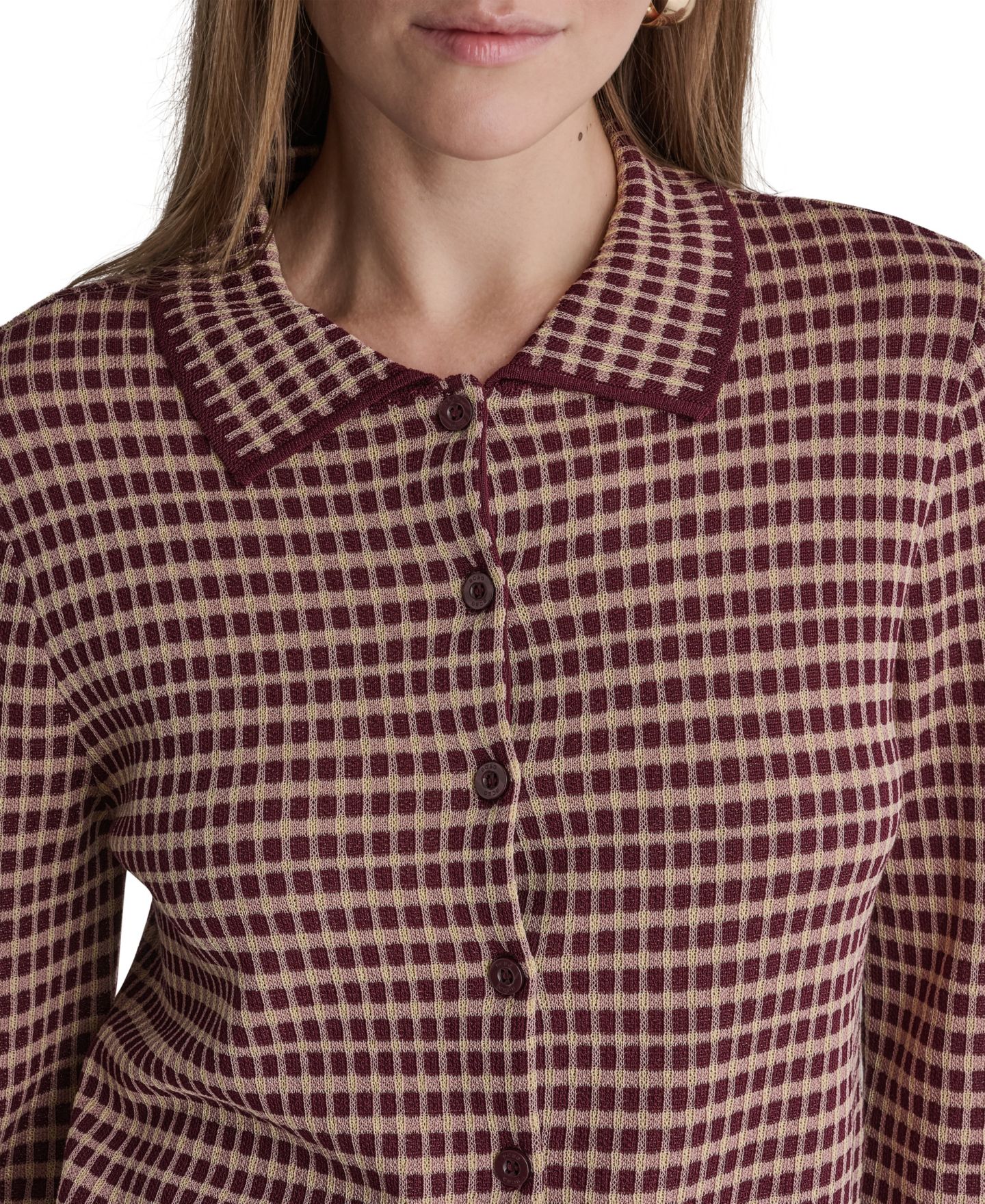 Женский кардиган BCBG Plaid Collared Long-Sleeve, цвет: Теневой мерло разноцветный — фото 5