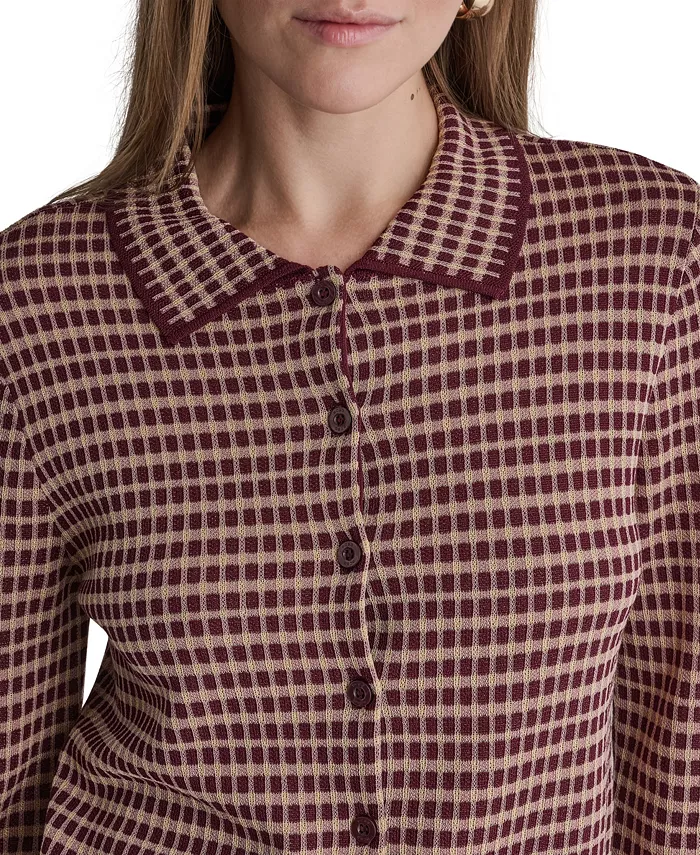 Women's Plaid Collared Long-Sleeve Cardigan - thumbnail 5