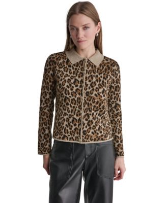 Women's Leopard-Print Button-Front Fitted Cardigan
