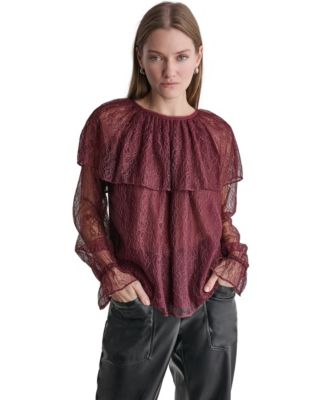 Women's Long-Sleeve Lace Cape Blouse