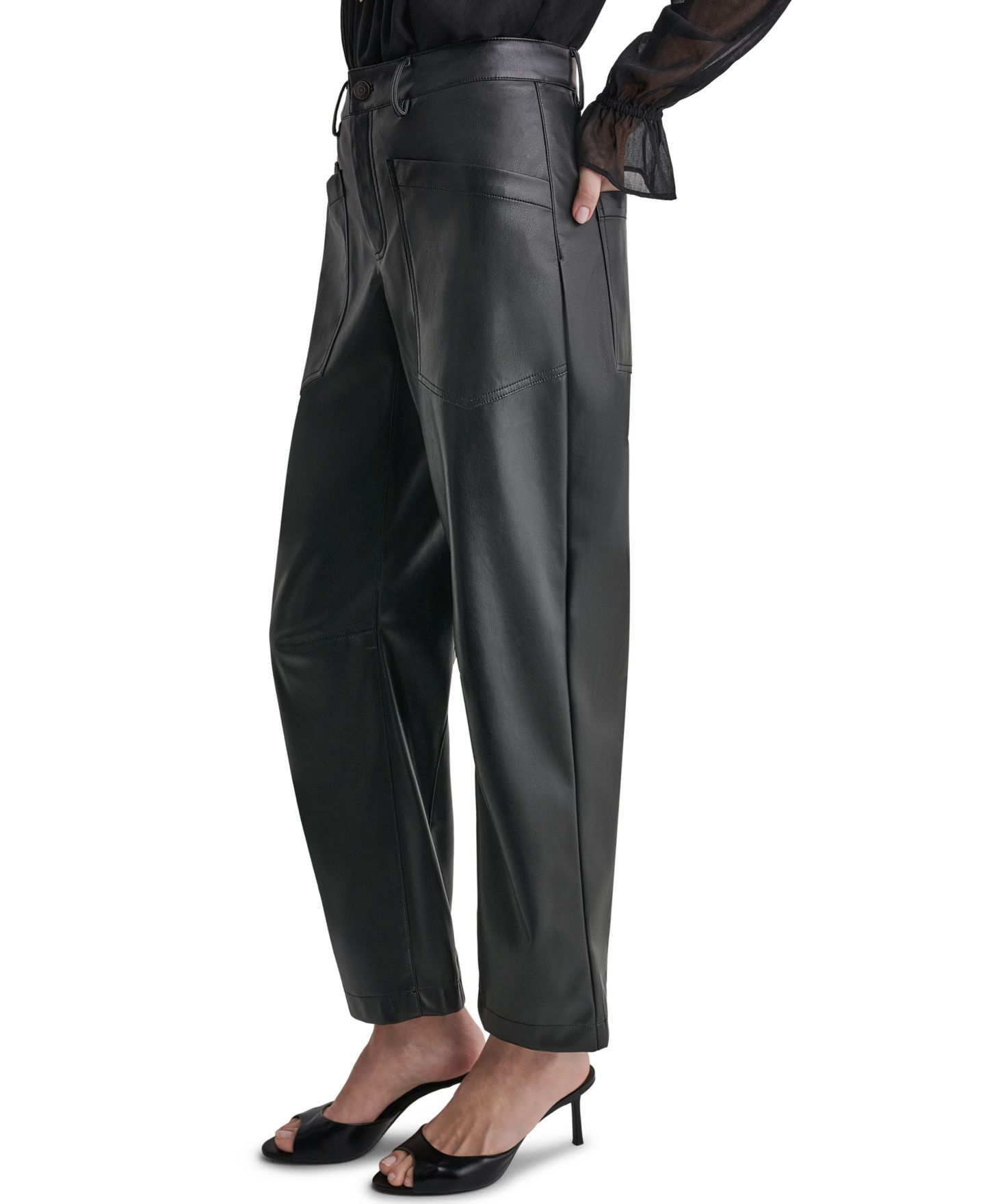 Женские брюки BCBG Barrel Faux Leather, цвет: Чёрный — фото 3