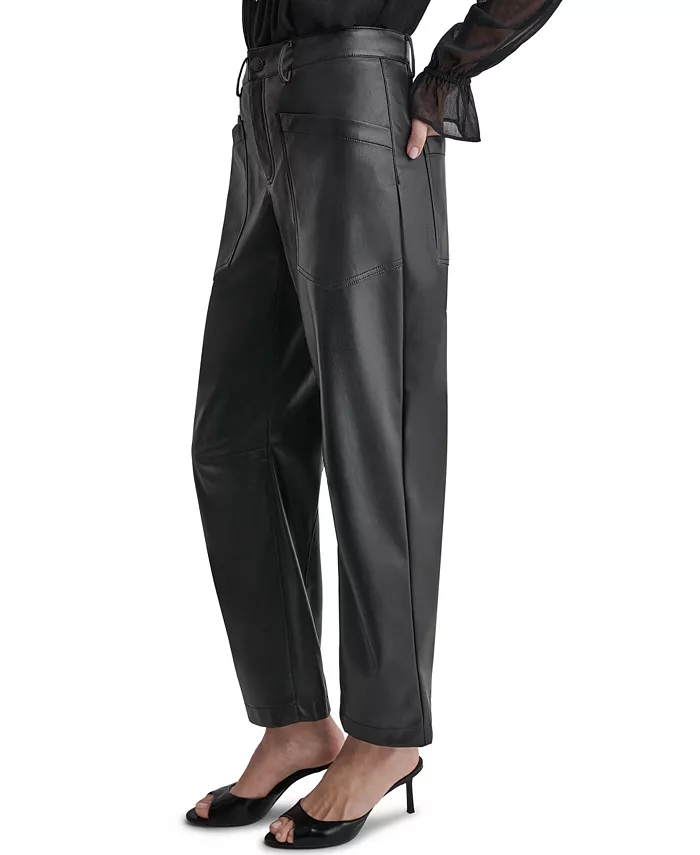 Women's Barrel Faux Leather Pants - thumbnail 3