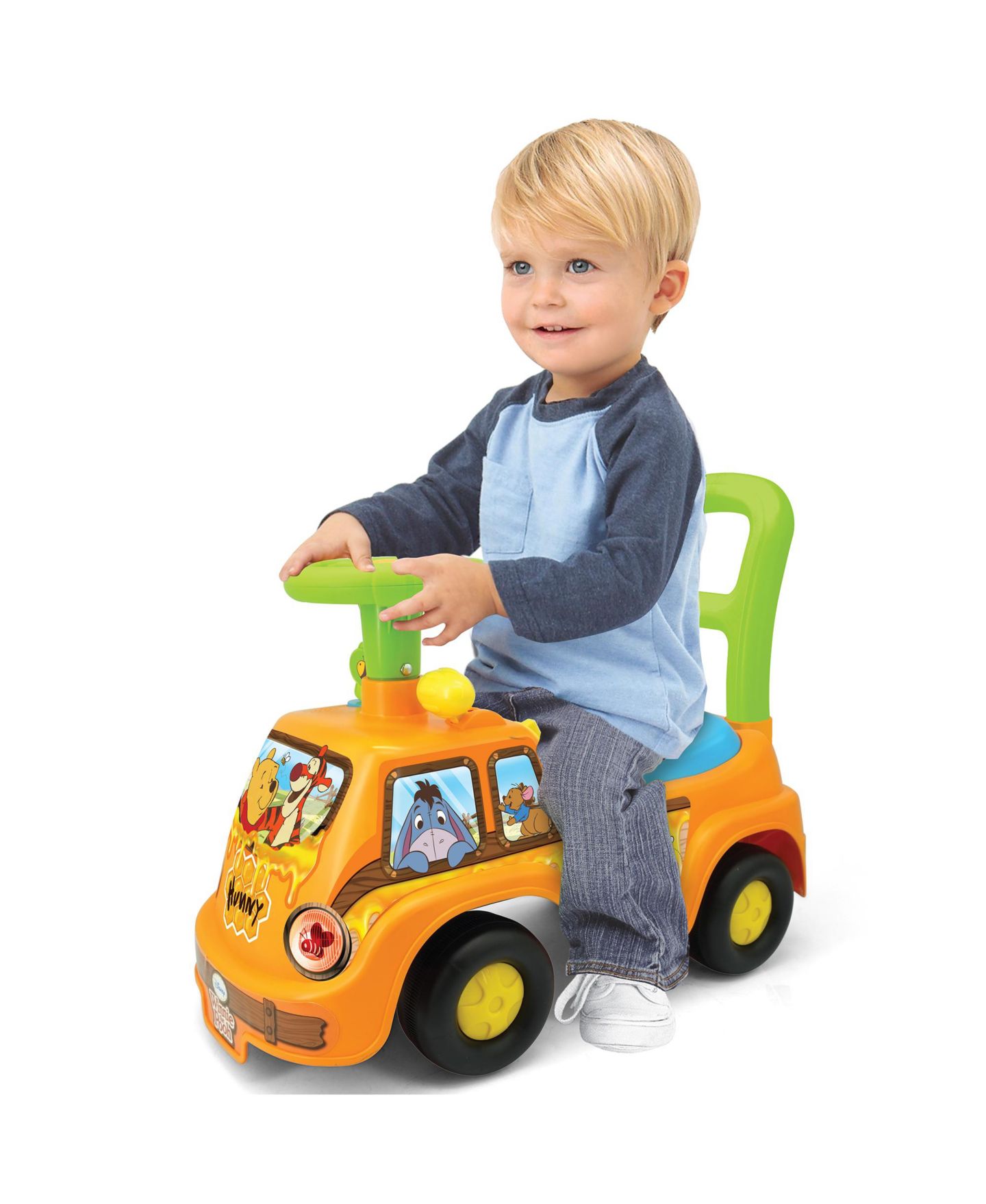 Детская игрушка Kiddieland Pooh Honey Van Lights & Sounds Foot-To-Floor Ride-On, 20.3" x 9.7" x 15.25", Ages 1+ — фото 3