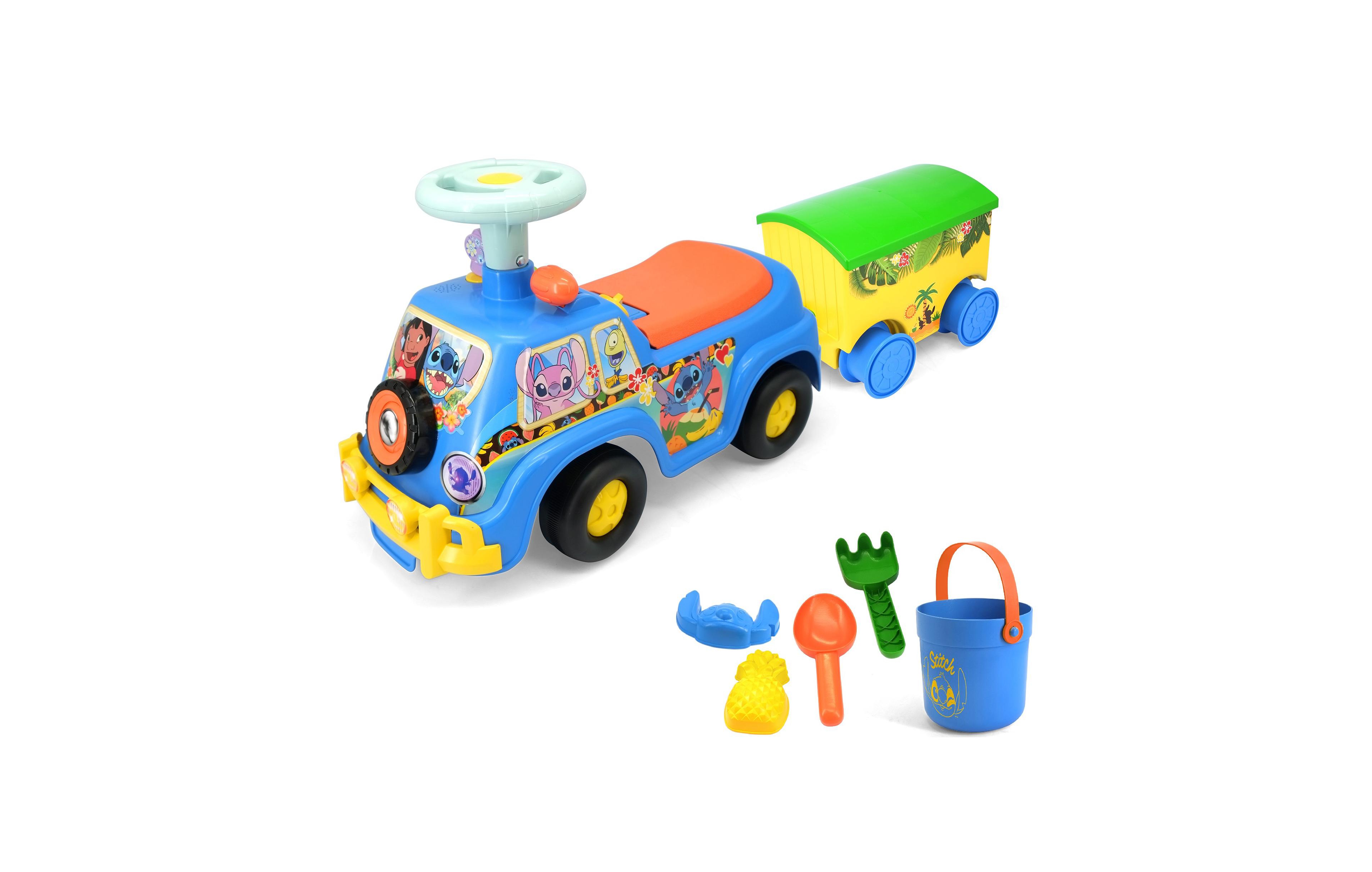 Kiddieland Light 'N' Sounds Ride-On Camper and Trailer with Flashing Lights and Sounds, Stitch, Ages 12-24 Months