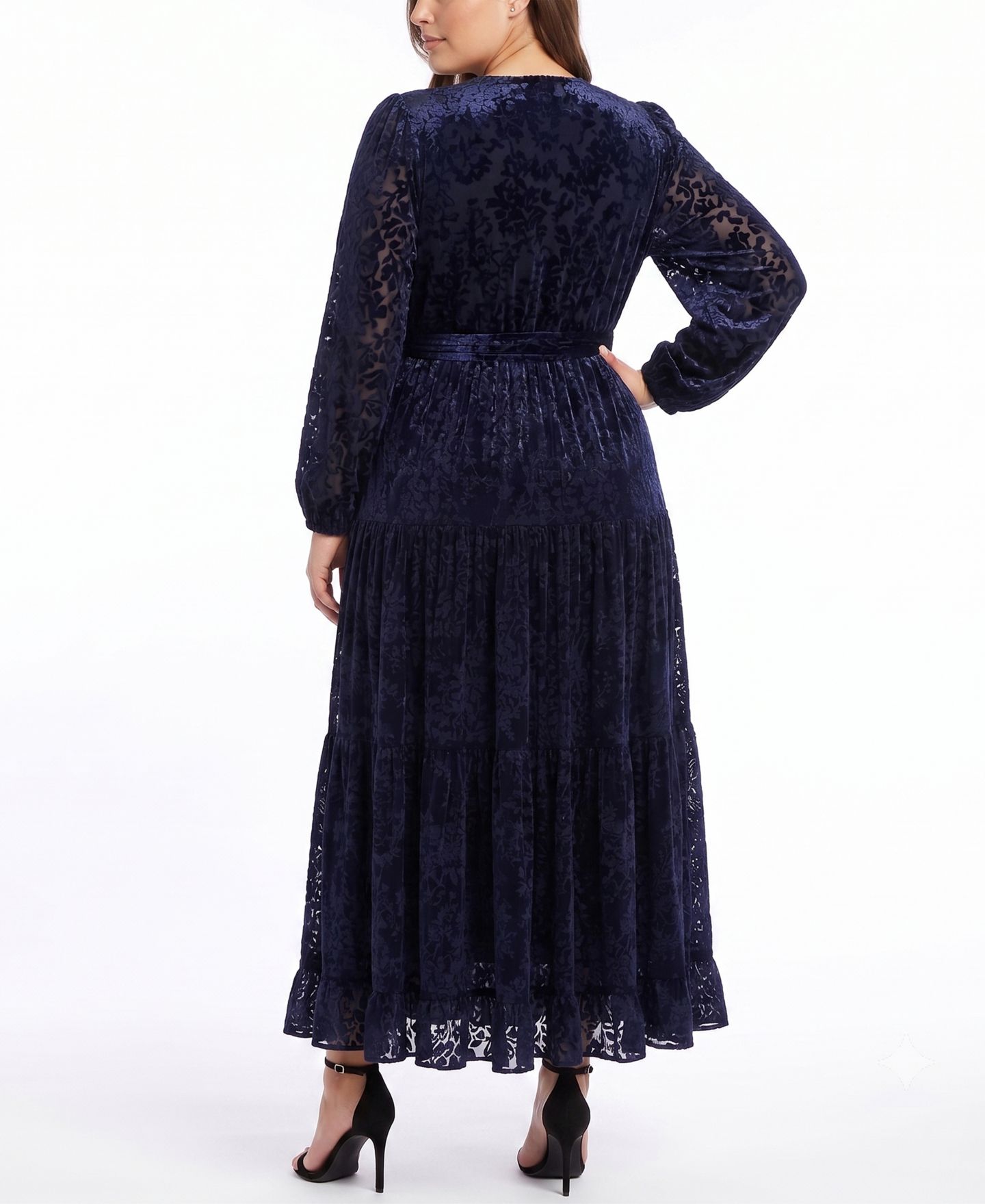 Женское платье Taylor Plus Size Floral Burnout Velvet Midi, цвет: Тёмно-синий — фото 3