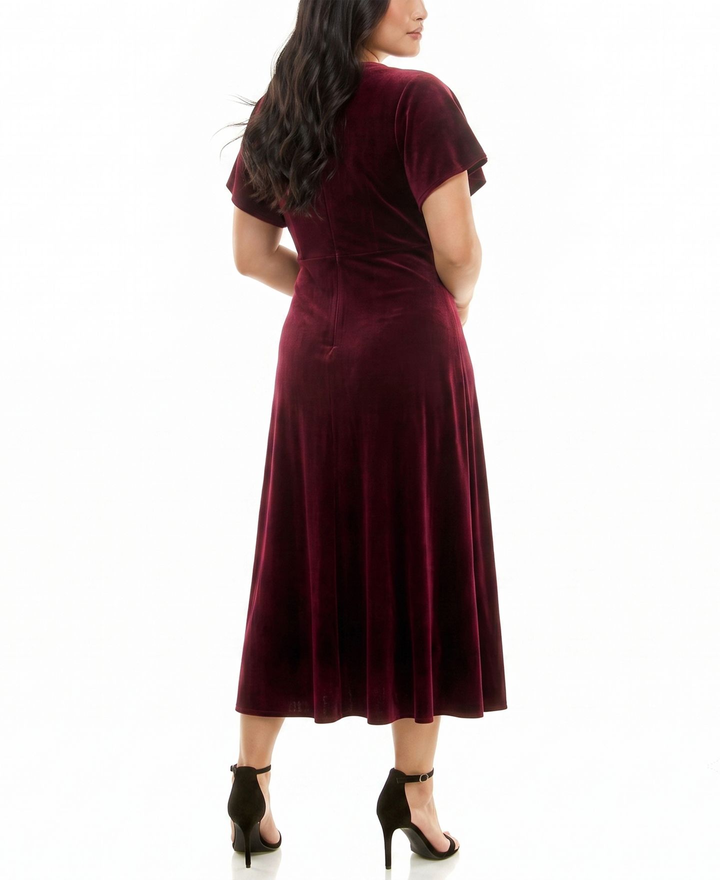 Женское платье Taylor Plus Size Flutter Sleeve Midi Velvet Fit & Flare, цвет: Тёмный винный — фото 3
