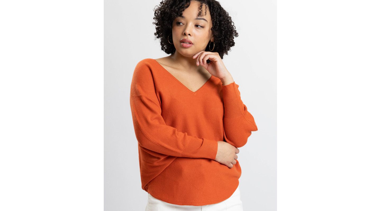 Женский свитер Caldwell Collection Jennifer V-Neck Dolman-Sleeve Loose-Fit, цвет: Оранжевый — фото 5