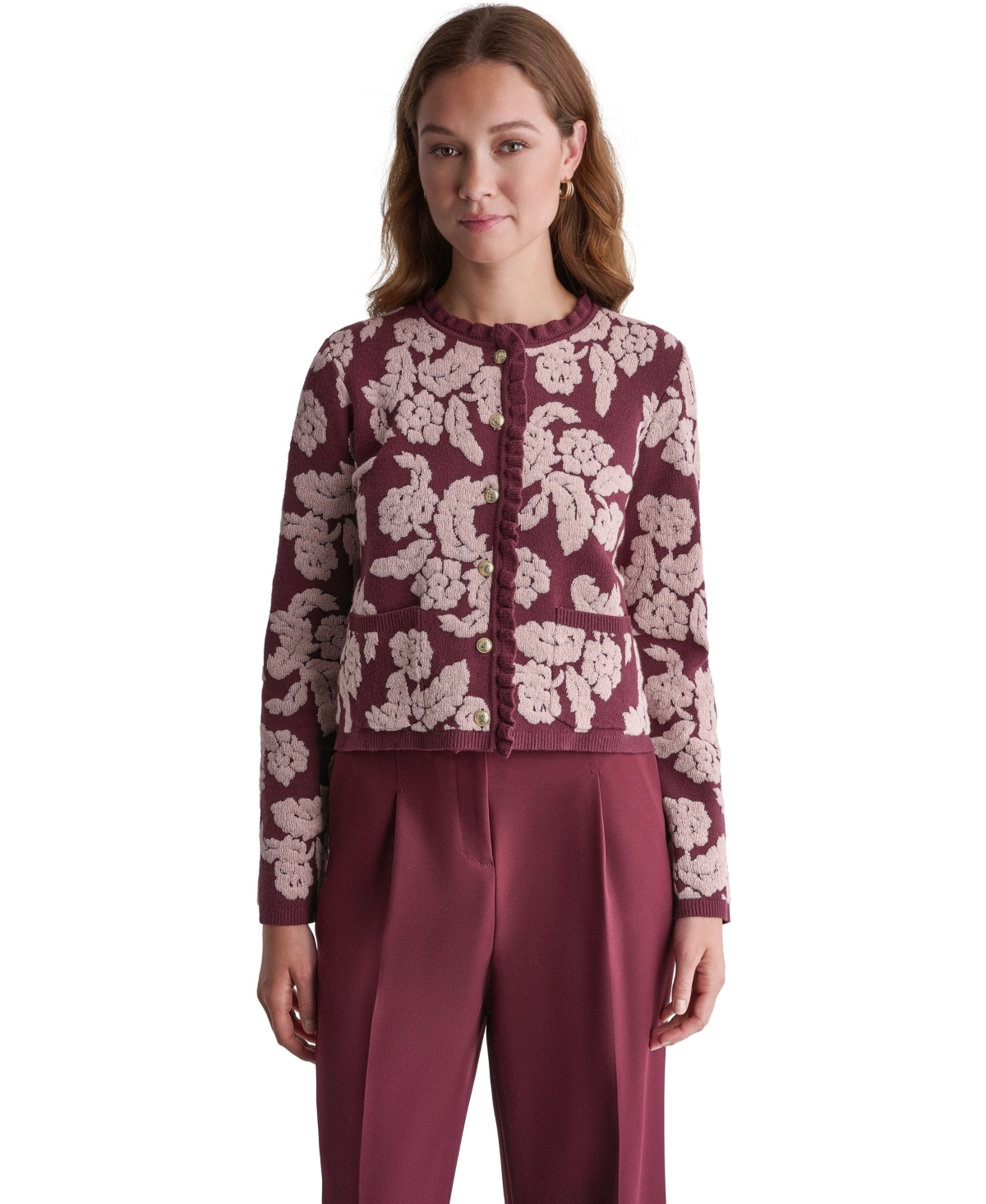Bcbg Women's Floral Crew-Neck Cardigan