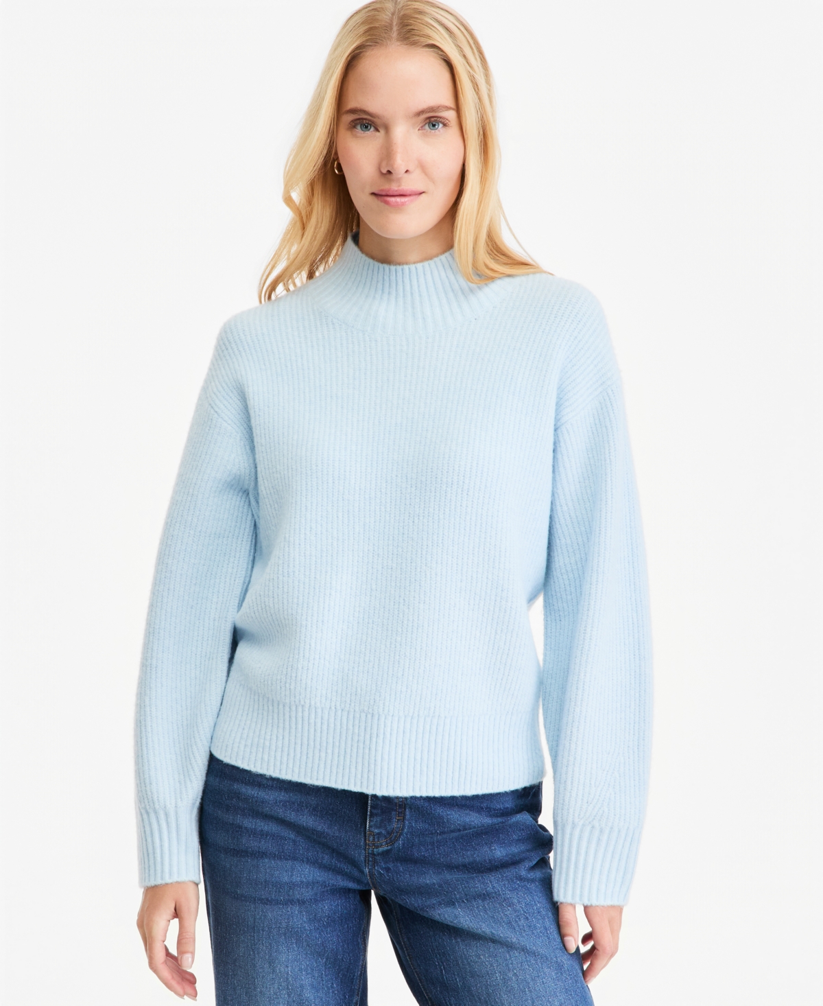 On 34th Women's Mock-Neck Relaxed Barrel Sleeve Sweater, Macy's Exclusive - Diamond Blue