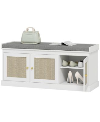 Shoe Organizer Cabinet with Rattan Doors and Adjustable Shelves