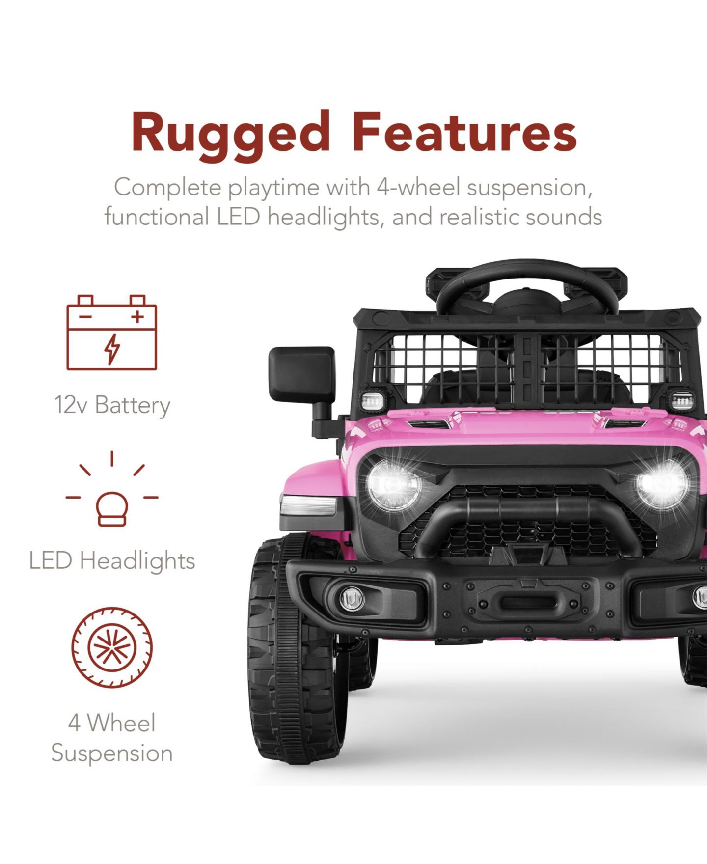 Детская игрушка Best Choice Products 12V Kids Ride On Truck w/ Remote Control, Electric Car for Toddlers 3-5, Safety Harness, цвет: Пудровый розовый — фото 7