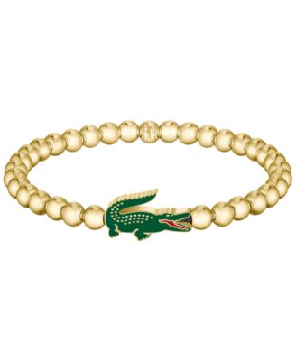 Men's Matchpoint Gold-Tone Stainless Steel Green Enamel Crocodile Stretch-Beaded Bracelet