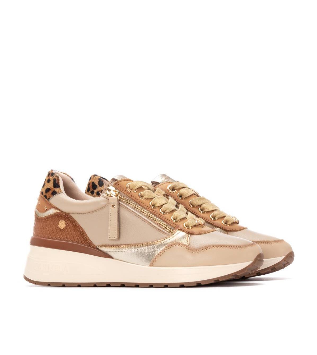 Xti Women's Leather Wedge Lace-Up Carmela Collection Sneakers