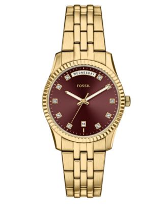 Women's Scarlette Three-Hand Day-Date Gold-Tone Stainless Steel Watch 34mm