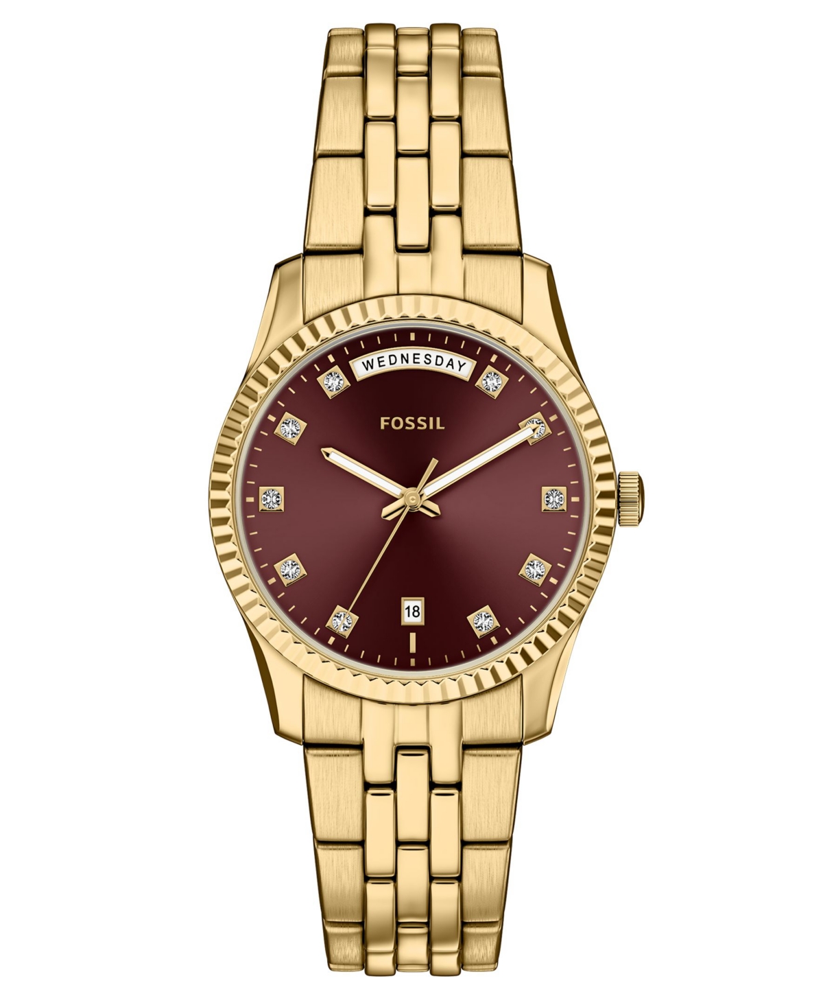 Fossil Women's Scarlette Three-hand Day-date Gold-tone Stainless Steel Watch 34mm
