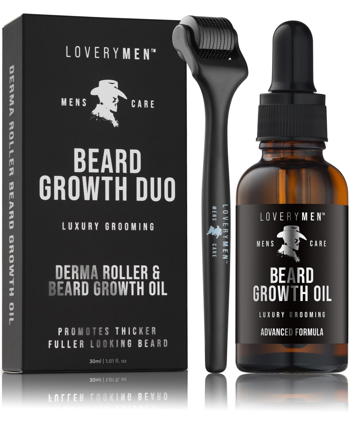 Lovery 2-Piece Derma Roller and Beard Growth Oil Gift Set - Men's Beard Grooming