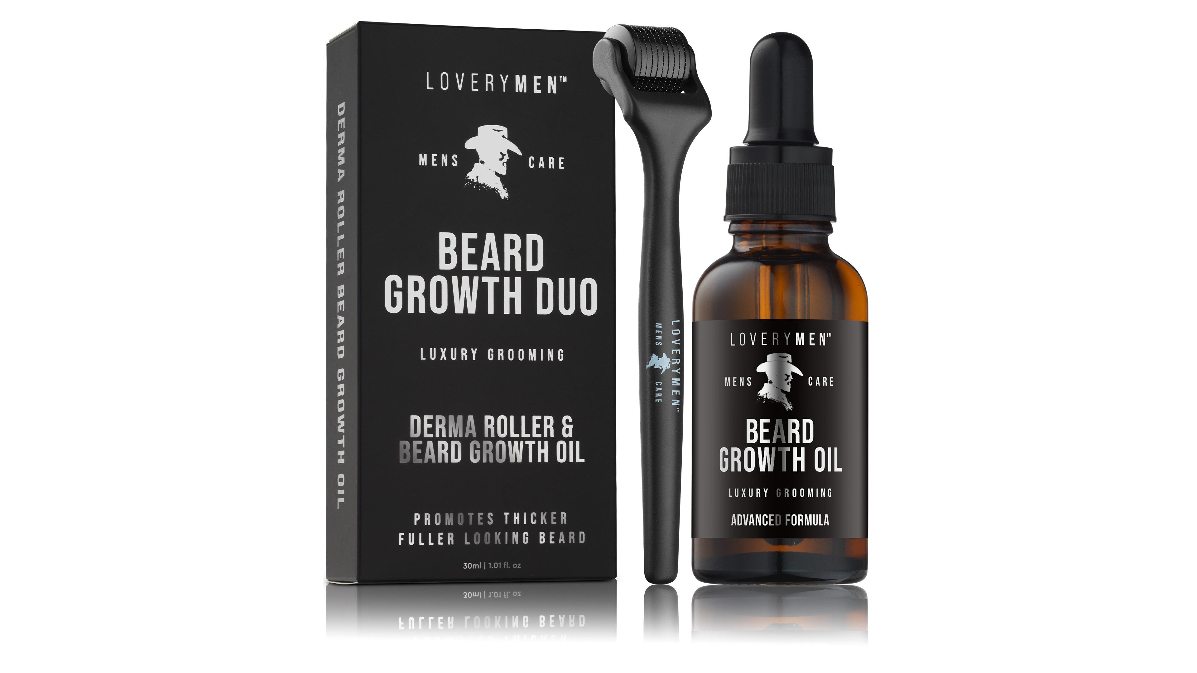 Lovery 2-Piece Derma Roller and Beard Growth Oil Gift Set - Men's Beard Grooming