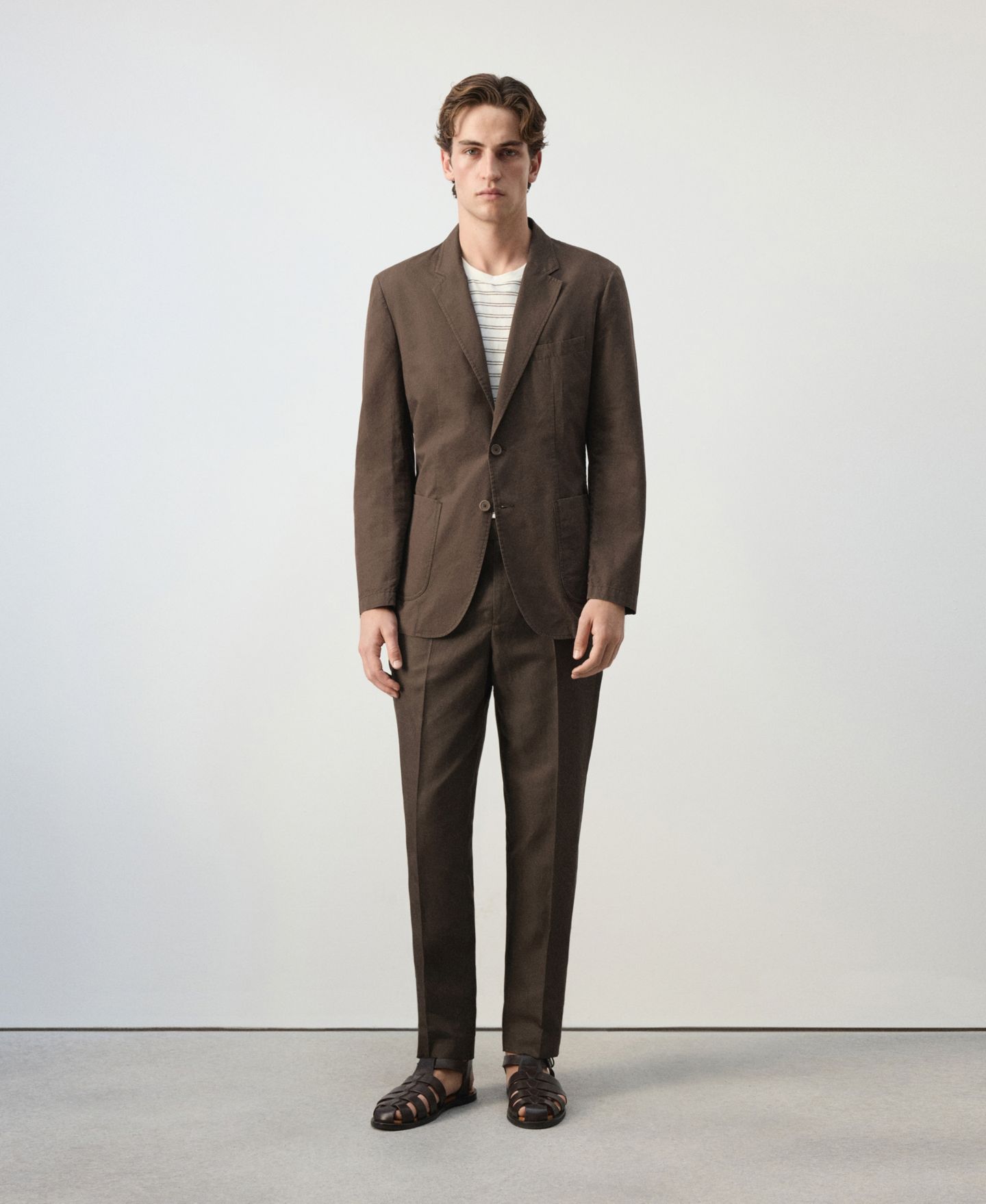 Мужской пиджак MANGO Slim Fit Cotton Lyocell Blend Blazer, цвет: Коричневый — фото 7