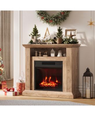 32-Inch Electric Fireplace Stand with 18-Inch Insert, Wood Color Media Console, 12 Flame Colors, 120V 1400W Heater for Living Room Bedroom