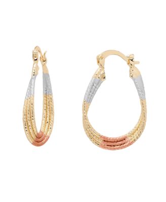 Tri-Color Elongated Texture Hoop Earrings