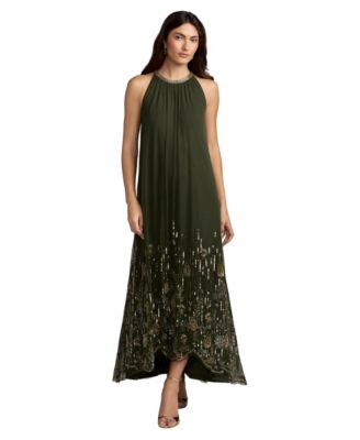 Women's Embellished Halter Neck High-Low Maxi Dress